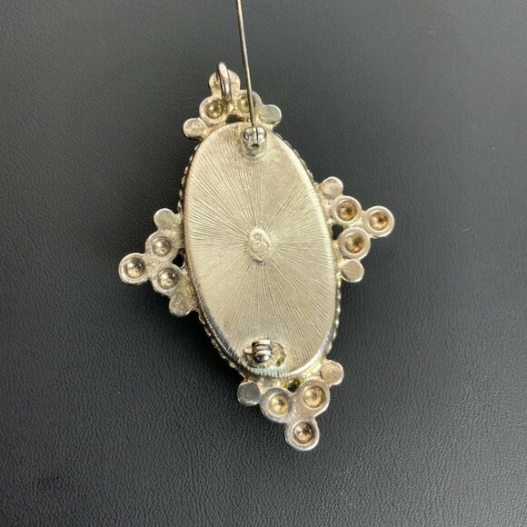 Vintage Southwestern Boho Silver Plate Brooch Pin Pendant With Black Onyx Stone - Picture 6 of 6